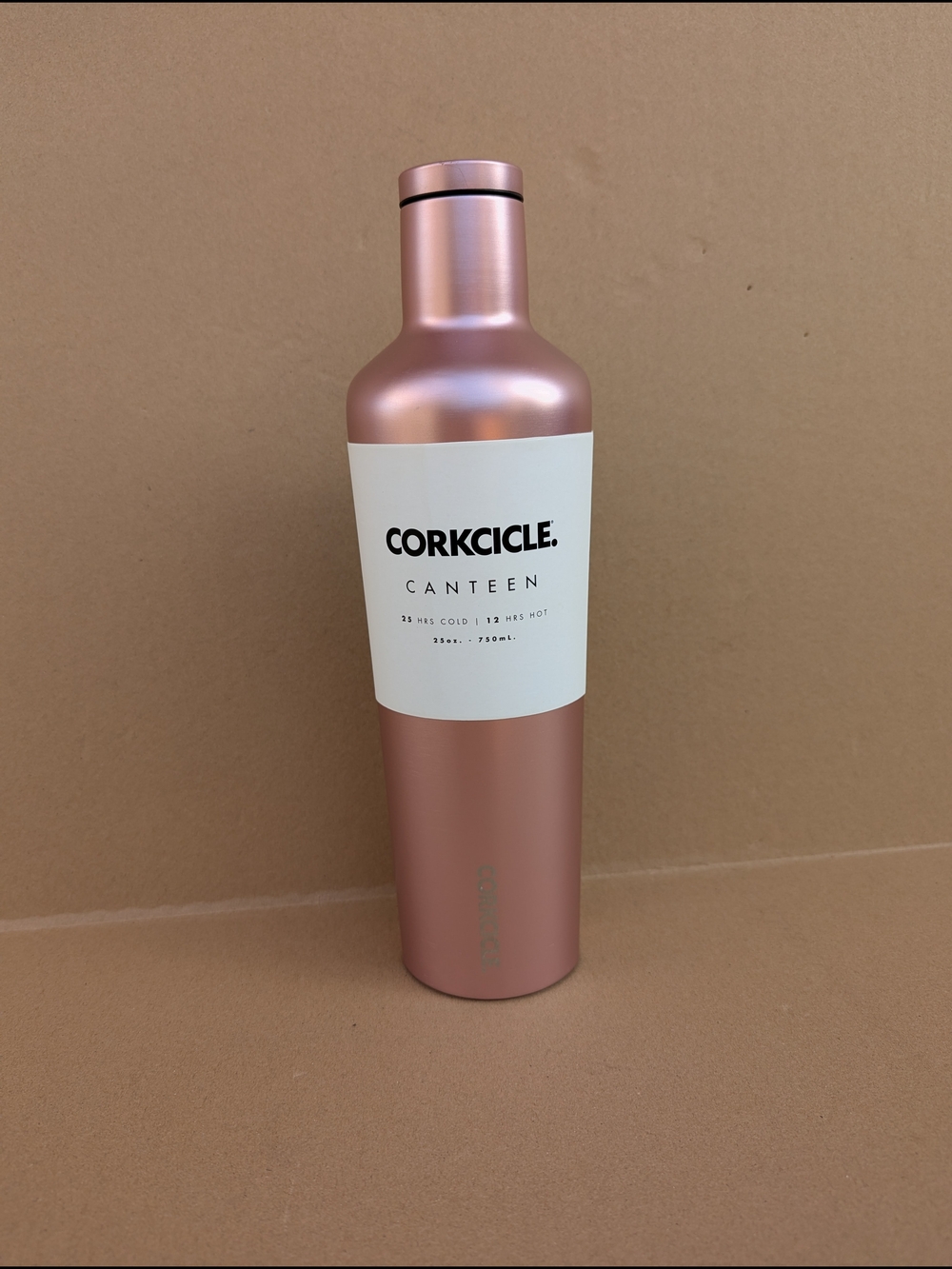 Corkcicle Canteen 25oz Rose Gold Metallic Insulated Stainless Steel Water Bottle